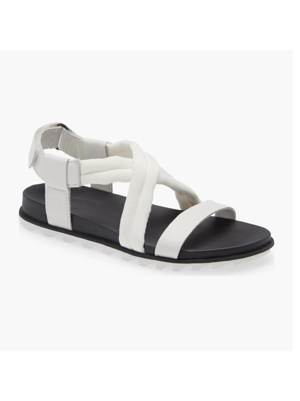 Sorel Roaming Women Flat Sandal Sz 6.5 White Fabric/Leather Adjustable Strap New